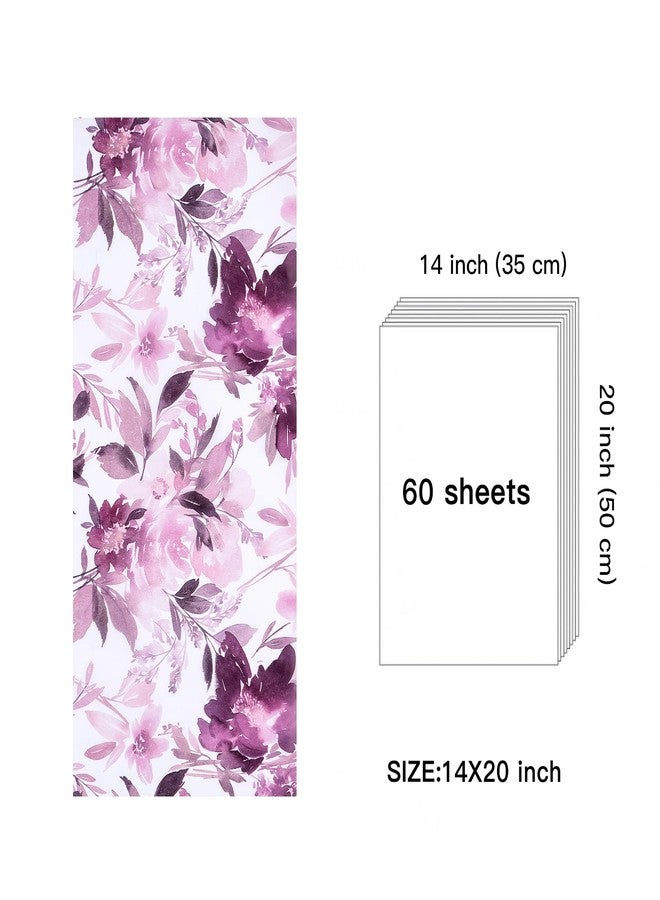 WRAPAHOLIC Floral Tissue Paper - 60 Sheets 14 x 20 Inch Purple Flower Tissue Paper Bulk for Wedding Birthday Baby Showers Art Craft Tea Party Favor Decoration - Image 4